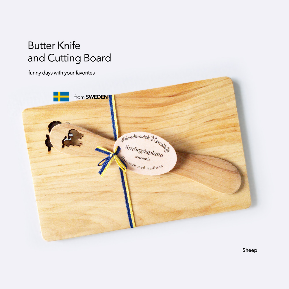 北欧スウェーデン産の木製カッティングボード＆バターナイフ - Image