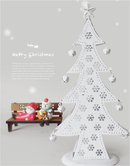 クリスマス ホワイトブリキツリー - Image